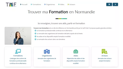 Page d'accueil du site TMF Trouver ma formation