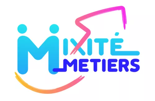 Visuel avec l'&eacute;criture Mixit&eacute; M&eacute;tiers &eacute;crit en bleu.
