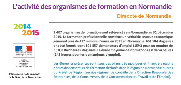 L&rsquo;activité des organismes de formation en Normandie en 2014 et 2015