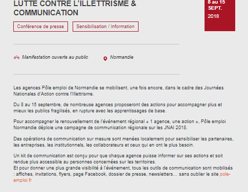 Les indices révélateurs de l’illettrisme dans la recherche d’emploi – Pôle emploi Plateforme de services spécialisés – COLOMBELLES